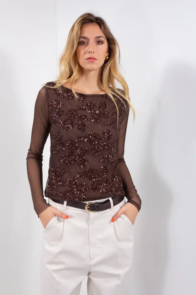 BLUSA IN TULLE RICAMATO STELLA (S/M)